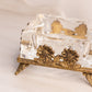 Vintage Medium Square Gold Tone Floral Ashtray with Clear Glass Insert
