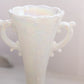 Vintage Medium White Iridescent Milk Glass Handled Floral Vase
