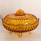 Vintage Oval Amber Glass Hobnail Lidded Dish with 4 Toes