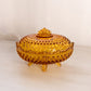 Vintage Oval Amber Glass Hobnail Lidded Dish with 4 Toes