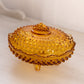 Vintage Oval Amber Glass Hobnail Lidded Dish with 4 Toes