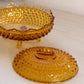 Vintage Oval Amber Glass Hobnail Lidded Dish with 4 Toes