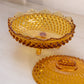 Vintage Oval Amber Glass Hobnail Lidded Dish with 4 Toes