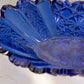 Vintage Oval Dark Blue Glass Daisy & Button Bowl