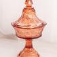 Vintage Peachy Pink Glass Strawberry Pedestal Lidded Dish