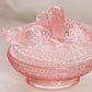 Vintage Pink Glass Birds in Love on Nest Lidded Dish