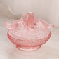 Vintage Pink Glass Birds in Love on Nest Lidded Dish