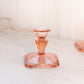 Vintage Pink Glass Candleholder with Square Base and Floral Designs