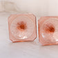 Vintage Pink Glass Candleholder with Square Base and Floral Designs