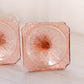 Vintage Pink Glass Candleholder with Square Base and Floral Designs