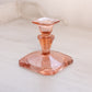 Vintage Pink Glass Candleholder with Square Base and Floral Designs