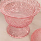 Vintage Pink Glass Daisy & Button Lidded Footed Dish