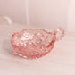 Vintage Pink Glass Handled Nappy Dish with Sawtooth Edge