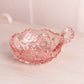 Vintage Pink Glass Handled Nappy Dish with Sawtooth Edge