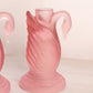 Vintage Pink Satin Glass Swan Candleholder