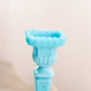 Vintage French Portieux Vallérysthal Ornate Blue Glass Square Base Candlestick