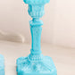 Vintage French Portieux Vallérysthal Ornate Blue Glass Square Base Candlestick