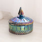 Vintage Princess Blue Carnival Lidded Dish with Pointy Finial