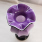 Purple Glass Vase with White Rim and Ruffle Edge