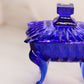 Vintage Rectangular Cobalt Blue Glass Lidded Dish with Legs