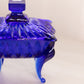 Vintage Rectangular Cobalt Blue Glass Lidded Dish with Legs