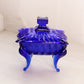 Vintage Rectangular Cobalt Blue Glass Lidded Dish with Legs