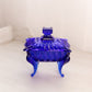 Vintage Rectangular Cobalt Blue Glass Lidded Dish with Legs