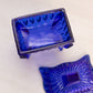 Vintage Rectangular Cobalt Blue Glass Lidded Dish with Legs