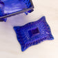 Vintage Rectangular Cobalt Blue Glass Lidded Dish with Legs