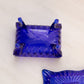 Vintage Rectangular Cobalt Blue Glass Lidded Dish with Legs