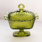 Vintage Rectangular Green Glass Footed Lidded Dish with Lattice Edge