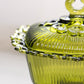 Vintage Rectangular Green Glass Footed Lidded Dish with Lattice Edge