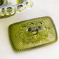Vintage Rectangular Green Glass Footed Lidded Dish with Lattice Edge