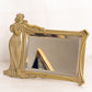 Vintage Rectangular Greenish Gold Metal Standing Mirror with Lady
