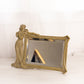 Vintage Rectangular Greenish Gold Metal Standing Mirror with Lady