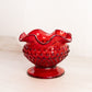 Vintage Red Amberina Olde Virginia Glass Fenton Hobnail Ruffle Vase (Glows)