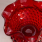 Vintage Red Amberina Olde Virginia Glass Fenton Hobnail Ruffle Vase (Glows)