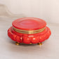 Vintage Red Orange Alabaster Stone Hinge Lid Jar with Gold Accents