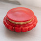Vintage Red Orange Alabaster Stone Hinge Lid Jar with Gold Accents