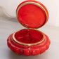 Vintage Red Orange Alabaster Stone Hinge Lid Jar with Gold Accents