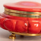 Vintage Red Orange Alabaster Stone Hinge Lid Jar with Gold Accents