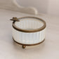 Vintage Short Circular White Opaline Glass Dish with Gold Tone Accents