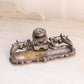 Vintage Silver Tone Metal and Glass Inkwell