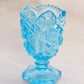Vintage Small Blue Glass Footed Toothpick Holder with Sawtooth Edge