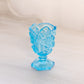 Vintage Small Blue Glass Footed Toothpick Holder with Sawtooth Edge