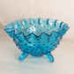 Vintage Small Blue Glass Hobnail Bowl with Ruffle Edge and 3 Toes