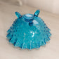 Vintage Small Blue Glass Hobnail Bowl with Ruffle Edge and 3 Toes