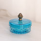 Vintage Small Blue Glass Quilted Lidded Dish and Metal Pinecone Finial