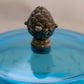 Vintage Small Blue Glass Quilted Lidded Dish and Metal Pinecone Finial