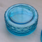 Vintage Small Blue Glass Quilted Lidded Dish and Metal Pinecone Finial